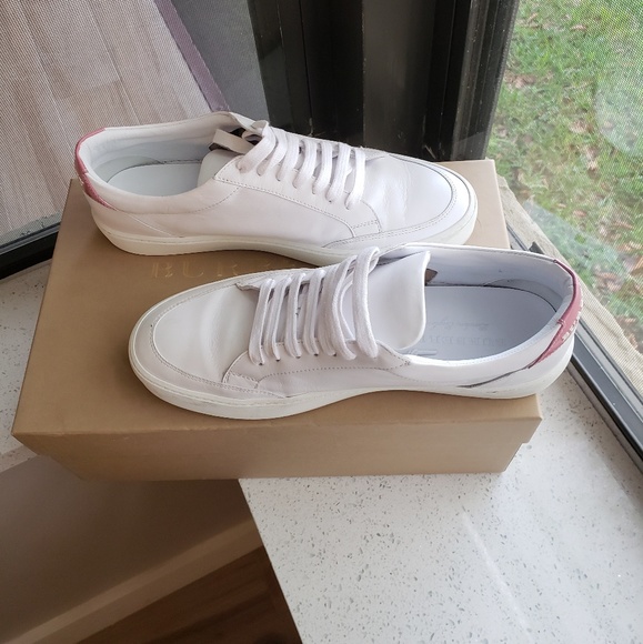 Burberry Shoes - White/Pink Burberry Leather Sneakers